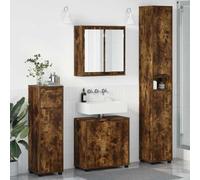 RMIHSJG Set di 4 mobili da bagno in legno di rovere affumicato, mobiletto a specchio, mobili da bagno moderno con ante a cerniera e regolazione in altezza