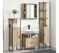 RMIHSJG Set di 4 mobili da bagno moderno con ripiano in rovere Sonoma, materiale in legno per un ordine elegante e pratiche soluzioni di conservazione, set di mobili da bagno con molto spazio