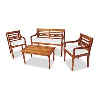 RMIHSJG Set di 4 mobili da giardino con cuscini in legno massello teak per terrazzo e balcone. Questo set di mobili da giardino in legno di teak massiccio Batavia aggiunge eleganza al vostro esterno.