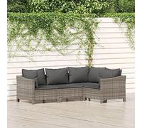 RMIHSJG Set di 4 mobili da giardino con cuscino, grigio, in rattan sintetico, resistente alle intemperie, per terrazza e balcone, con struttura in acciaio e cuscini imbottiti, set di divano modulare