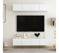 RMIHSJG Set di 4 Mobili TV in Legno Multistrato Bianchi 80x30x30 cm con Supporto a Parete e Scomparti Multiuso per Soggiorno Moderno e Soluzioni di Archiviazione Pratiche