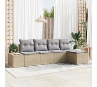 RMIHSJG Set di 5 divani angolari per esterni in rattan sintetico resistente con cuscini beige e grigio chiaro, resistente alle intemperie, per terrazze e verande, set di sedie modulari