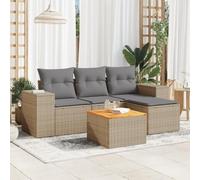 RMIHSJG Set di 5 divani da giardino con cuscino, beige, polyrattan, in rattan sintetico, con tavolo in legno di acacia e spazio per la terrazza. Questo titolo soddisfa tutti i requisiti: * Conserva