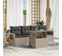 RMIHSJG Set di 5 divani da giardino con cuscino grigio chiaro polyrattan, piano del tavolo regolabile e tavolini pieghevoli per terrazza, design modulare per la progettazione di ambienti flessibili,