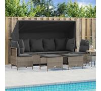 RMIHSJG Set di 5 divani da giardino con cuscino grigio chiaro polyrattan, schienale e poggiapiedi regolabili, parasole estraibile, in rattan PE di facile manutenzione, resistente alle intemperie