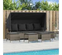 RMIHSJG Set di 5 divani da giardino con cuscino grigio chiaro polyrattan, schienale e poggiapiedi regolabili, tettuccio parasole allungabile, resistente alle intemperie, in rattan sintetico PE per