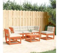 RMIHSJG Set di 5 divani da giardino con cuscino in legno di pino massello marrone cera, comodi mobili da esterno con design modulare e struttura a doghe per terrazza e giardino, 5 pezzi