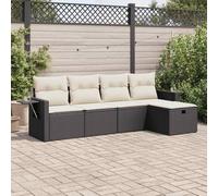 RMIHSJG Set di 5 divani da giardino con cuscino in polyrattan nero, design modulare con vano portaoggetti e sacchetto impermeabile, rivestimenti rimovibili, poggiapiedi versatile, mobili in rattan PE