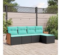 RMIHSJG Set di 5 divani da giardino con cuscino in polyrattan nero, mobili da giardino in rattan PE e rivestimenti rimovibili per terrazzo, design modulare per sedie flessibili,