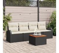RMIHSJG Set di 5 divani da giardino con cuscino in rattan sintetico e acacia di colore nero, resistente alle intemperie, per balcone e terrazza, modulare e flessibile con piedini regolabili
