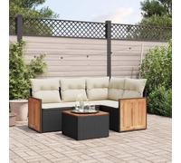 RMIHSJG Set di 5 divani da giardino con cuscino, nero, in polyrattan intrecciato, impermeabile, questo set da divano da giardino offre uno spazio comodo e accogliente per il vostro