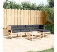 RMIHSJG Set di 5 divani da giardino in legno massello di pino con cuscino, design modulare per terrazza e balcone, mobili imbottiti da esterno con design a doghe per drenaggio dell'acqua, comodo