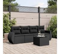 RMIHSJG Set di 5 divani da giardino in polyrattan nero con cuscino, tavolo e spazio di archiviazione - mobili in rattan PE resistente alle intemperie per terrazze. Questo titolo soddisfa tutti i