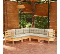 RMIHSJG Set di 5 lounge da giardino con cuscino crema in legno di pino massiccio, robusto mobili da terrazza per relax e convivialità, design modulare per una combinazione individuale,