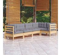 RMIHSJG Set di 5 mobili da giardino in legno di pino con cuscino grigio, robusto set di mobili da terrazza per relax, design modulare per personalizzazione, resistente alle intemperie