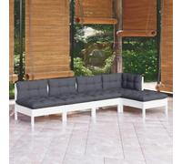 RMIHSJG Set di 5 mobili da giardino in legno di pino massiccio con cuscino bianco per terrazza e giardino, robusto set modulare per la configurazione individuale,