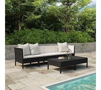 RMIHSJG Set di 6 cuscini da giardino in polyrattan nero, 6 elementi in resistente intreccio di polietilene per esterni, con tavolino da caffè, resistente alle intemperie