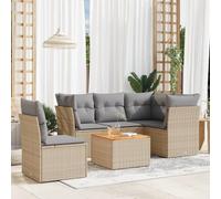 RMIHSJG Set di 6 divani da giardino con cuscino, beige, in polyrattan, design modulare con vano portaoggetti, resistente alle intemperie, in rattan sintetico, per terrazza, cortile ed esterno, comodo