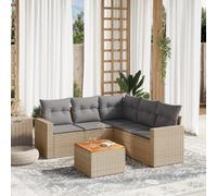 RMIHSJG Set di 6 divani da giardino con cuscino, beige, in polyrattan, design modulare con vano portaoggetti, resistente alle intemperie, in rattan sintetico, per terrazza, cortile ed esterno, comodo