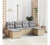 RMIHSJG Set di 6 divani da giardino con cuscino, beige, in polyrattan, per esterni, per terrazza e balcone. Questo spazioso set di 6 divani ad angolo esterno, in robusto poliestere, colore: beige