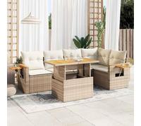 RMIHSJG Set di 6 divani da giardino con cuscino beige polyrattan acacacia, design modulare con vano portaoggetti e sacchetto impermeabile, ripiano pieghevole con molla a gas, rivestimenti rimovibili,