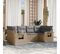 RMIHSJG Set di 6 divani da giardino con cuscino beige polyrattan, divano modulare in rattan PE con vano portaoggetti e sacchetto impermeabile, ripiani pieghevoli, rivestimenti rimovibili per terrazza