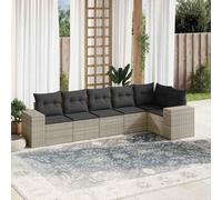 RMIHSJG Set di 6 divani da giardino con cuscino, grigio chiaro, in polyrattan, design modulare con vano portaoggetti e sacchetto impermeabile, rivestimenti rimovibili, mobili in rattan PE resistente