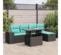 RMIHSJG Set di 6 divani da giardino con cuscino grigio polyrattan acacacia, design modulare con vano portaoggetti e sacchetto impermeabile, ripiano pieghevole con molla a gas, rivestimenti rimovibili,