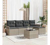 RMIHSJG Set di 6 divani da giardino con cuscino grigio polyrattan, mobili modulari per esterni per terrazza e balcone, resistente alle intemperie, con piedini regolabili ed eleganza tessuta a mano