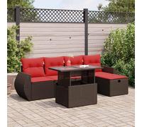 RMIHSJG Set di 6 divani da giardino con cuscino, marrone, in polyrattan, design modulare con vano portaoggetti e ripiano, resistente alle intemperie, in rattan sintetico, per terrazza, comodo set