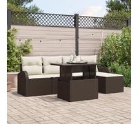 RMIHSJG Set di 6 divani da giardino con cuscino, marrone, in polyrattan, resistente alle intemperie, per terrazze, balconi, giardini, set modulare con rivestimenti rimovibili, cinque