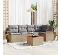 RMIHSJG Set di 6 divani da giardino con cuscino resistente alle intemperie beige polyrattan acacia modulare lounge per terrazza e balcone con piedini regolabili, design a mano