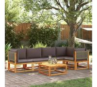RMIHSJG Set di 6 divani da giardino in legno di acacia e rattan con cuscino per giardino e terrazza, set da esterno con struttura resistente alle intemperie e comoda imbottitura, comoda seduta