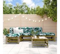 RMIHSJG Set di 6 lounge da giardino in legno di pino impregnato con design a doghe per terrazzo e balcone, comodo schienale, mobile modulare, resistente alle intemperie e durevole,