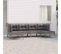 RMIHSJG Set di 6 mobili da giardino con cuscino grigio polyrattan, resistente alle intemperie, con struttura in acciaio e design modulare per terrazze