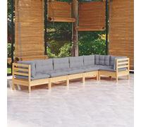 RMIHSJG Set di 6 mobili da giardino in legno di pino con cuscino grigio, mobili da terrazza robusti per relax e convivialità, design modulare per una combinazione personalizzata,