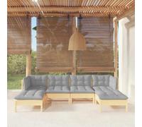 RMIHSJG Set di 6 mobili da giardino in legno di pino massiccio con cuscini grigi, robusti mobili da terrazza per relax e socializzazione all'aperto, modulare espandibile, resistente alle intemperie