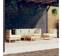 RMIHSJG Set di 6 mobili da giardino in legno di pino massiccio con cuscino crema, robusto per il relax e la convivialità, design modulare per una combinazione personalizzata,