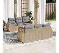 RMIHSJG Set di 7 divani da giardino con cuscino beige in polyrattan, design modulare con vano portaoggetti e sacchetto impermeabile, durevole in rattan PE per terrazza, piano del tavolo