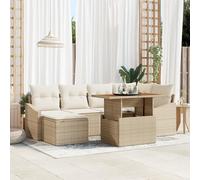 RMIHSJG Set di 7 divani da giardino con cuscino, beige, in polyrattan, resistente alle intemperie, con funzione di immagazzinaggio, per 6 persone, comodo set per terrazze,