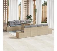 RMIHSJG Set di 7 divani da giardino con cuscino, beige, in polyrattan, resistente alle intemperie, per terrazze e balconi, comoda seduta con imbottitura, design elegante per rilassarsi