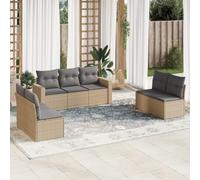 RMIHSJG Set di 7 divani da giardino con cuscino, beige, polyrattan, design modulare con vano portaoggetti, resistente alle intemperie, in rattan sintetico, per patio, esterno e cortile, comodo