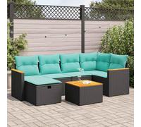 RMIHSJG Set di 7 divani da giardino con cuscino, colore nero, in polyrattan, resistente alle intemperie e rivestimento rimovibile per terrazza. Questo set di 7 pezzi da giardino in nero
