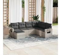 RMIHSJG Set di 7 divani da giardino con cuscino, grigio chiaro, in polyrattan, design modulare con ripiani pieghevoli e comodi cuscini da seduta per terrazza, mobili in rattan sintetico PE di lunga