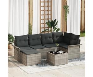 RMIHSJG Set di 7 divani da giardino con cuscino grigio chiaro in rattan sintetico, resistente alle intemperie, per terrazzo e balcone, comodo set lounge con design modulare e spessori