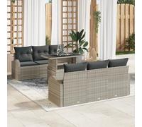 RMIHSJG Set di 7 divani da giardino con cuscino grigio chiaro in robusto rattan sintetico per terrazzo e balcone, comoda seduta con struttura resistente alle intemperie e design modulare