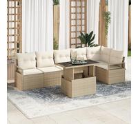 RMIHSJG Set di 7 divani da giardino con cuscino in beige, in polyrattan, per esterni, divano modulare per terrazza e balcone, resistente alle intemperie, con piedini regolabili, comodo set di sedute