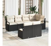 RMIHSJG Set di 7 divani da giardino con cuscino, nero, in polyrattan, per esterni, design modulare, per 6 persone, materiale resistente alle intemperie, piedini regolabili