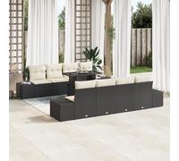 RMIHSJG Set di 7 divani da giardino con cuscino, nero, in polyrattan, per interni ed esterni, resistente alle intemperie, con cuscini morbidi per il balcone e la terrazza, colore: nero