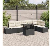 RMIHSJG Set di 7 divani da giardino con cuscino nero in rattan sintetico, modulare per esterni con cuscini resistenti ai raggi UV e sacchetti portaoggetti per terrazza, resistente alle intemperie